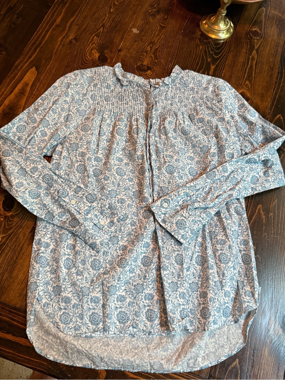 J Crew Liberty Fabric Blue Floral Long-Sleeve Smocked Yoke Top